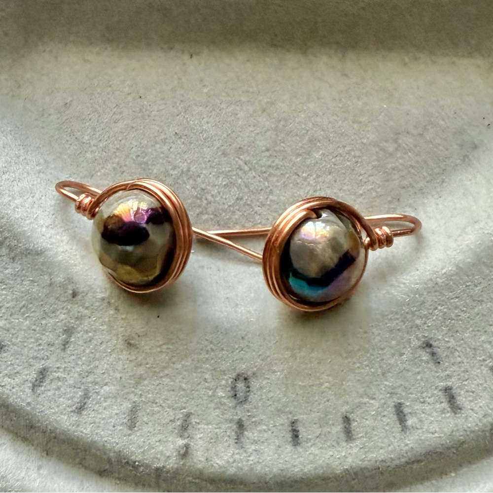 Wire-Wrapped Electroplated Agate  Earrings